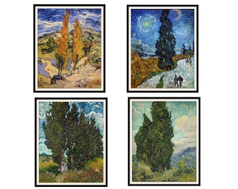 Set of  4 Vincent Van Gogh Giclee Fine Art Cypress Trees Reproductions Art prints  Unframed 8 x 10" or 11 x 14"