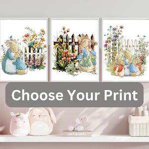 Impreso original Beatrix Potter Peter Rabbit and Friends Nursery Art Giclee Prints, Habitación del bebé 8 x 10&quot; Selección personalizada sin marco, regalo