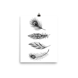 Black and White Art Print Black Feather Poster
