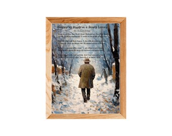 Abraço de inverno "Parando na floresta em uma noite de neve" Impressão artística em aquarela Reprodução de belas artes giclée Sem moldura 11 x 17"