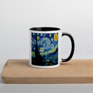 Vincent Van Gogh Fine Art &quot;Starry Night&quot; Double Sided Mug with Color Inside , Van Gog Fine Art Mug, Starry Night Mug