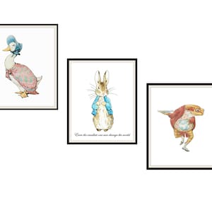 Set of 3  Victorian Beatrix Potter  Art Print Posters,  &quot;Even the Smallest One&quot; Quote Nursery, Shower Gift, Baby&#39;s Room