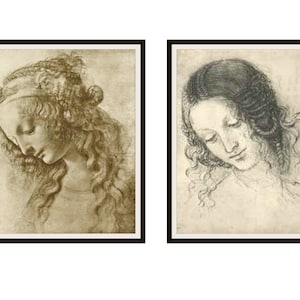 Set of 2 Leonardo Da Vinci Fine Art Portrait Sketches Reproduction Prints Unframed 8 x 10&quot; or 11 x 14 Wall Decor