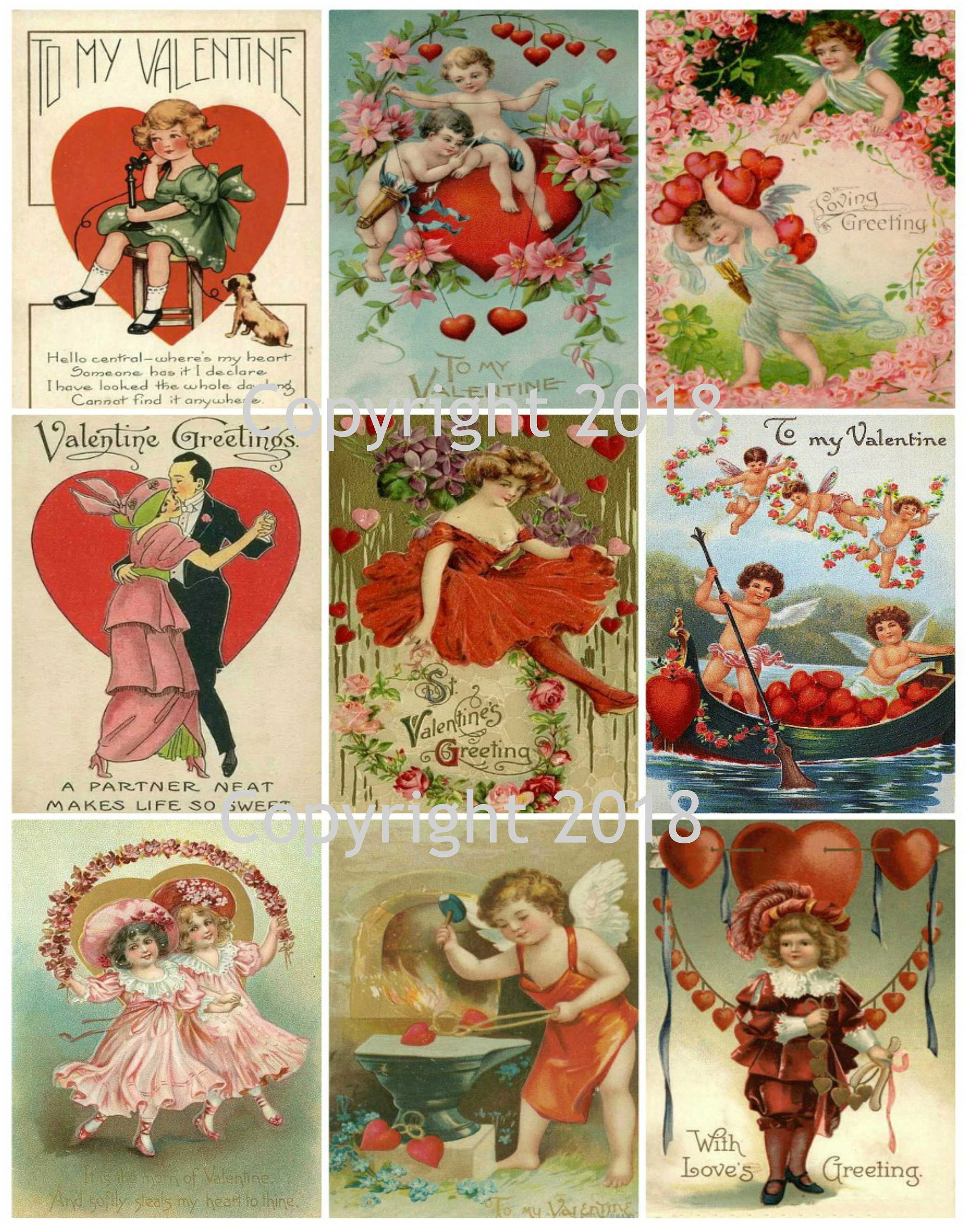 Printed Vintage Victorian Valentine Collage Sheet #1 8.5 x 11 Printed  Sheet, Valentine's Cards, Scrapbooking Supply, Card Making Supply