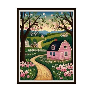 Printed Americana &quot;Colonial Summer&quot;, American Folk Art,  Museum Quality Giclee  Fine Art Reproduction,  Scenery Landscape, Unframed
