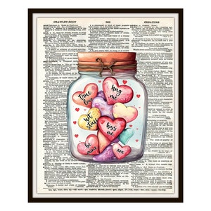 Valentinstag Kunstdruck Poster "Jar of Love" auf Vintage Wörterbuch Ephemera Hintergrund ungerahmt Kunstdruck Poster 20 x 20"oder 11 x 14"