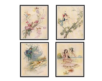 Set of 4 "Fairy Tale Art" by Warwick Goble Art Print Giclee Reproductions Unframed, 5 x 7", 8 x 10", 11 x 14" Unframed