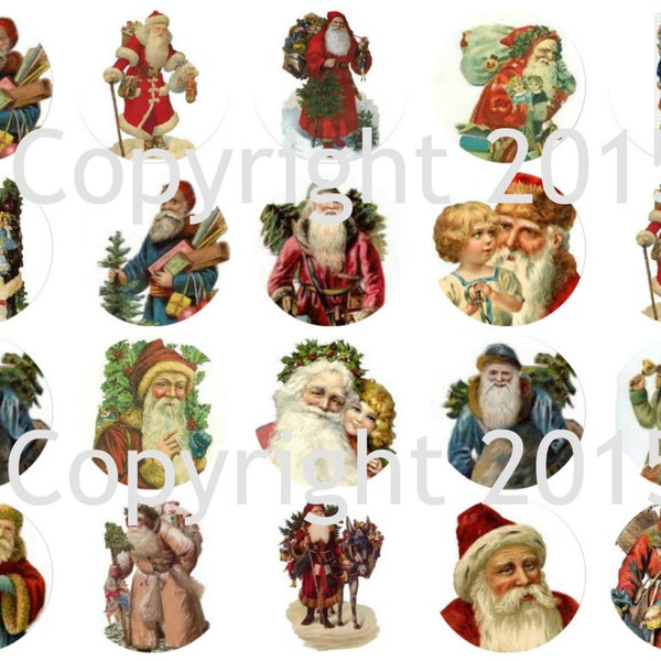 Printed Vintage Victorian Santa Christmas Circles Collage Sheet #1, 8.5 x 11 for Decoupage, Altered Art, Scrapbooking etc.