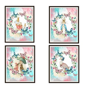 Printed Vintage Beatrix Potter Peter Rabbit and Friends Baby Nursery, Shower Gift, Baby&#39;s Room 8 x 10&quot;  Set of 4 Unframed