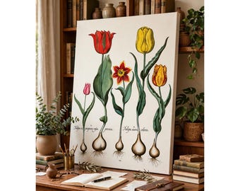 Vintage Botanical Print  | Besler Tulips Wall Art | Antique Botanical Illustration |  Giclee Art print, Large Poster or Canvas