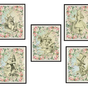 Set of 5 Printed Vintage  Nursery Art Image Alice in Wonderland, Baby Shower, Wall Decor  Unframed 8 x 10&quot;