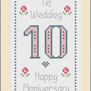 10 Tin Anniversary Card PDF PATTERN Download digitale Punto croce