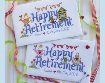 Happy Retirement - Male  and Female- Customisable Cross Stitch Chart - Digital Format PDF Pattern