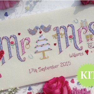 Mr & Mrs Wedding - Customisable Cross Stitch printed PATTERN or KIT