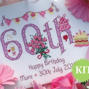60e anniversaire (chiffres) MOTIF ou KIT personnalisable imprimé au point de croix