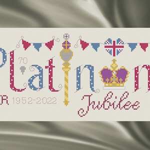 Platinum Jubilee HM Queen 70 years  - Cross Stitch Digital Format PDF pattern