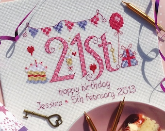 21st Birthday (Numbers) - Customisable Cross Stitch Chart - Digital Format PDF Pattern