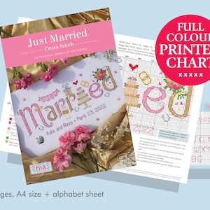 Just Married Wedding - Customisable Cross Stitch Printed CHART or KIT ...