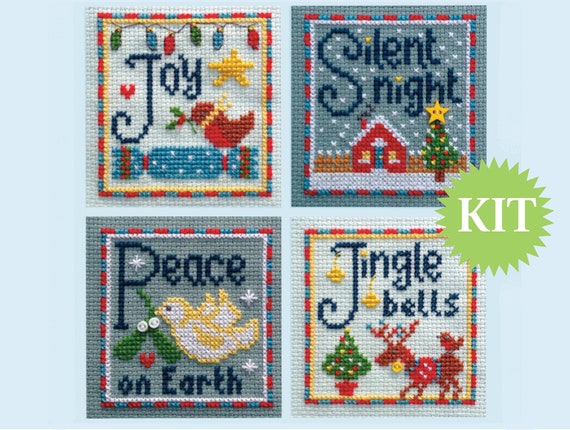 Joy, Silent Night, Peace on Earth and Jingle Bells Christmas Cards Printed PATTERN or KIT