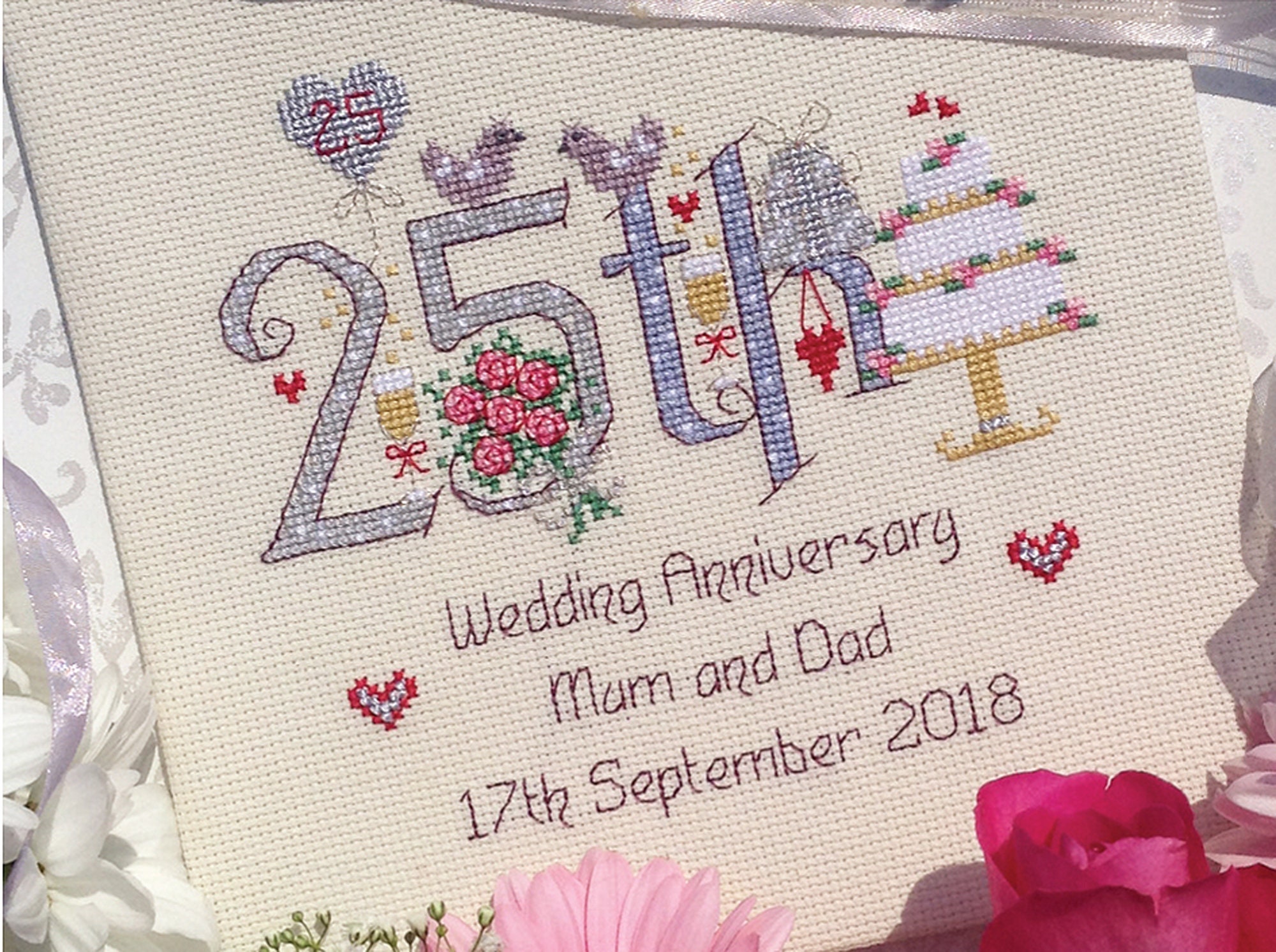 25th Wedding Anniversary Customisable Cross Stitch Chart Etsy Sweden