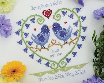 Bluebell Heart - Customisable Cross Stitch Printed PATTERN or KIT