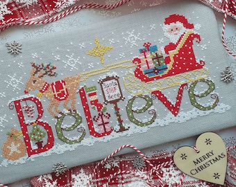 BELIEVE Christmas KIT or Chart Cross Stitch pattern