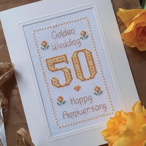 Kaart 50 gouden jubileum PDF PATROON Digitale download kruissteek