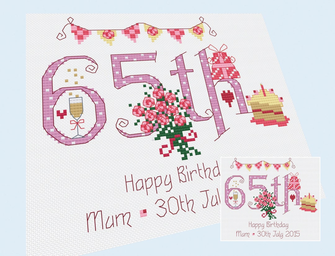 Buy 65th Birthday numbers Customisable Cross Stitch Chart Online ...