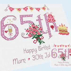 65 Cumpleaños (Números) - Cuadro Punto de Cruz Personalizable - Patrón Formato Digital PDF
