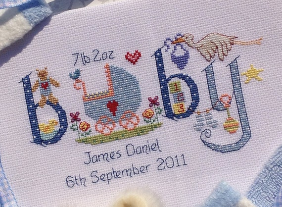 New Baby Boy or Girl Customisable Cross Stitch PATTERN or KIT 