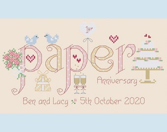 Paper 1st Wedding Anniversary Customisable Cross Stitch PDF Digital Pattern