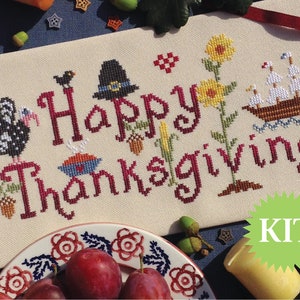 Happy Thanksgiving Cross Stitch Printed PATTERN or KIT