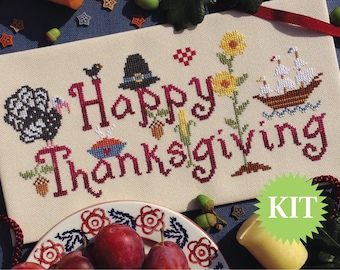 Happy Thanksgiving Cross Stitch Printed PATTERN or KIT