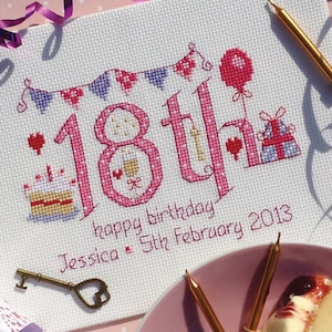 18. Geburtstag (Zahlen) - Personalisierbare Kreuzstichvorlage - Digitales Format PDF-Muster