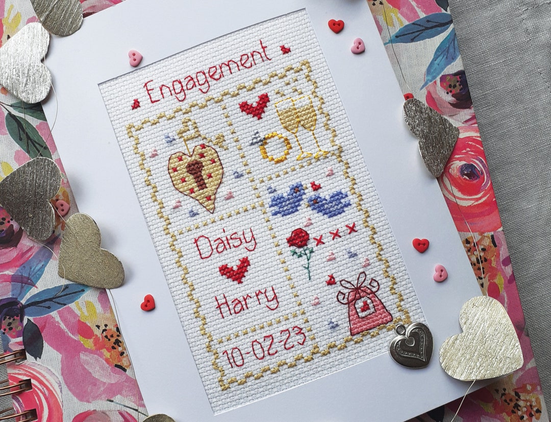 Engagement Card Digital PDF Cross Stitch Pattern Customisable With