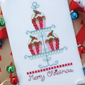 Kerst Cupcakes Cross Stitch Chart - digitaal formaat PDF-patroon