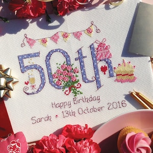 50. Geburtstag (Zahlen) - Kundengerechte Kreuzstichvorlage - Digitalformat PDF-Muster