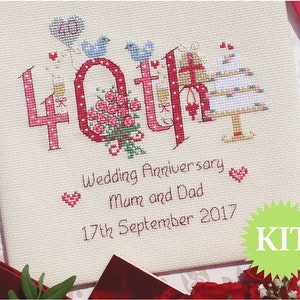 40th Wedding ( Numbers ) Anniversary Customisable Cross Stitch Printed PATTERN or KIT