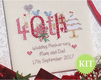 40th Wedding ( Numbers ) Anniversary Customisable Cross Stitch Printed PATTERN or KIT