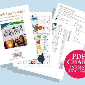 Thank You Teacher Cross Stitch Chart - Digital Format PDF Pattern - Etsy