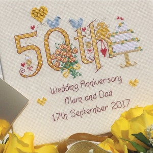 50th Wedding Anniversary Customisable Cross Stitch Chart - Digital Format PDF Pattern