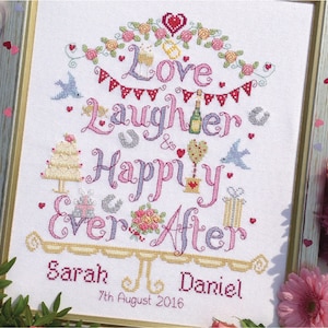 Love, Laughter Wedding - Customisable Cross Stitch Chart - Digital Format PDF Pattern