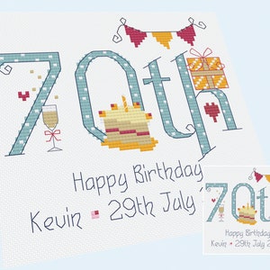 70. Geburtstag (Zahlen) Männlich - Anpassbare Kreuzstichvorlage - Digitalformat PDF-Muster