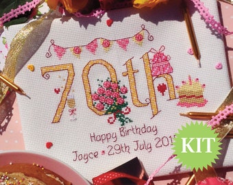 70th Birthday (Numbers) Customisable Cross Stitch Printed PATTERN or KIT