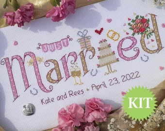 Just Married Wedding - Customisable Cross Stitch Printed CHART or KIT