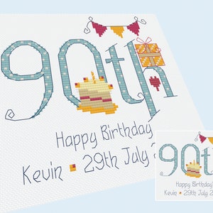 90e anniversaire (chiffres) Homme - Tableau de point de croix personnalisable - Modèle PDF au format numérique