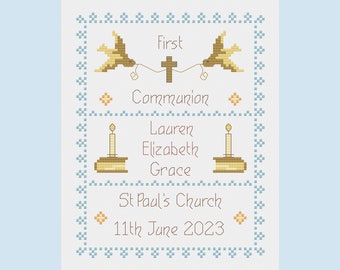 Personalised First Holy Communion Cross Stitch Pattern DIY Confirmation ...