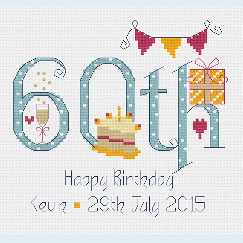 60th Birthday Numbers Male Customisable Cross Stitch Chart ...