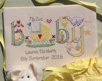 Neutral Baby Customisable Cross Stitch Printed PATTERN or Cross Stitch KIT