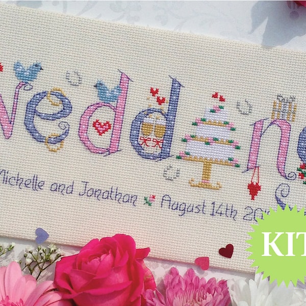 Wedding - Customisable Cross Stitch printed PATTERN or KIT